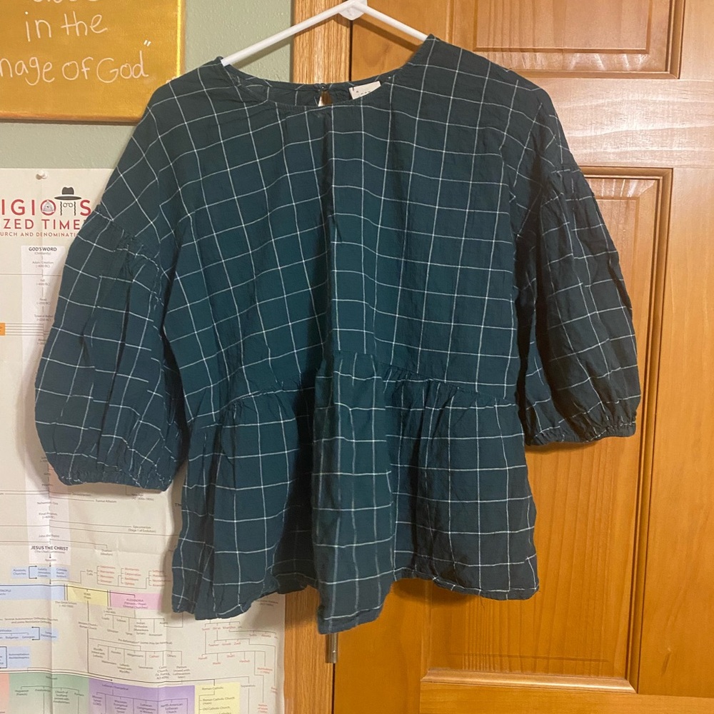 Green Plaid Peplum Blouse